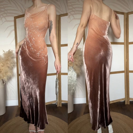 Emma Somerset brown beaded velvet slip dress uk 8-10