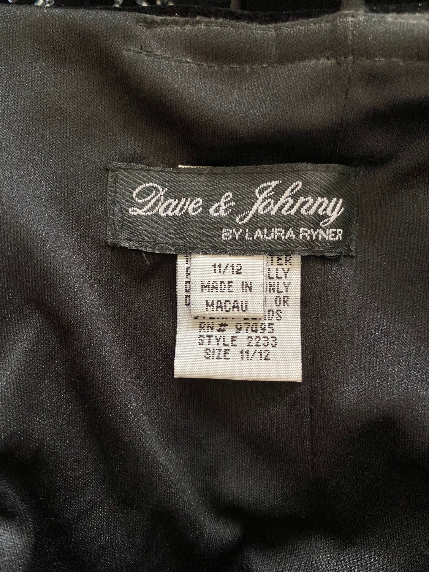 Black Vintage Dave & Johnny 90s Velvet Beaded Gown Prom Dress UK Size 14