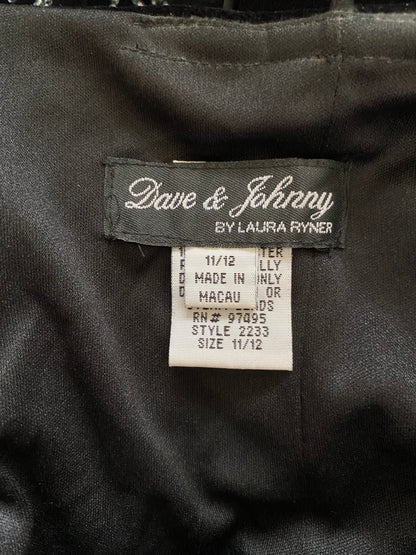 Black Vintage Dave & Johnny 90s Velvet Beaded Gown Prom Dress UK Size 14