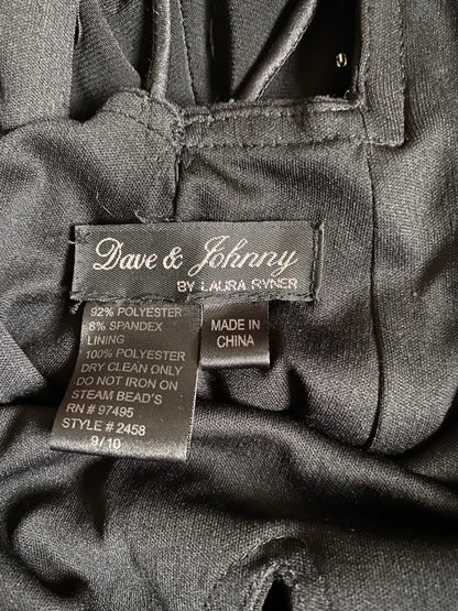 Black 90s Dave & Johnny beaded stretch halter neck evening dress UK 10