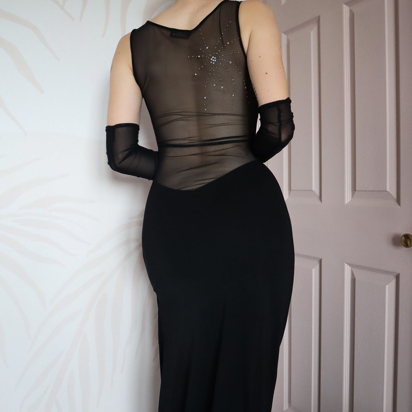 Black stretch sheer black evening gown UK S
