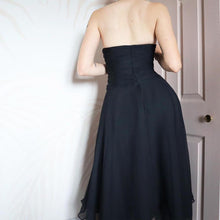 Load image into Gallery viewer, Black 100% silk strapless midi dress UK 12
