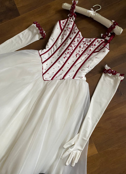 Gorgeous white & red wedding dress & gloves uk 10