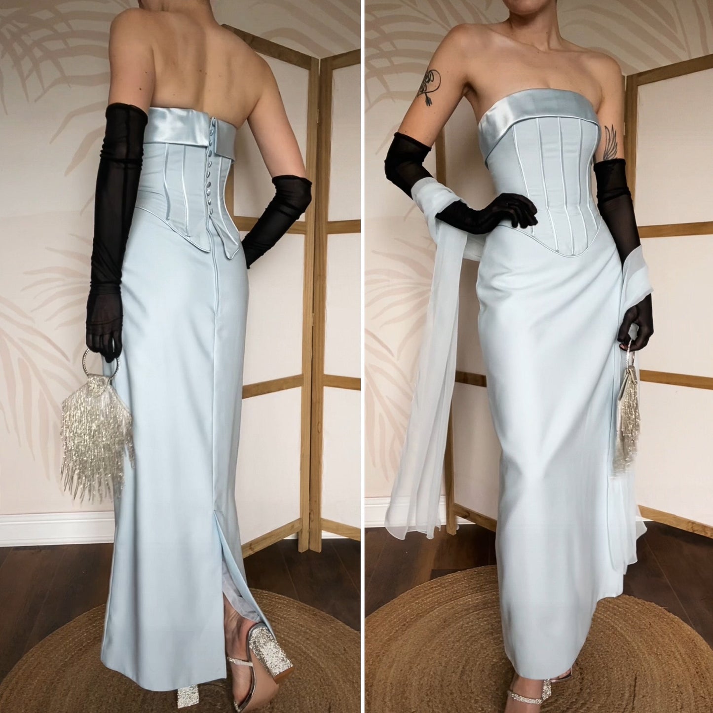 Margaret Lee ice blue strapless evening dress & shawl uk 12