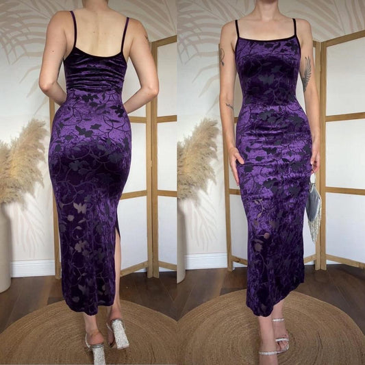 Bhs purple velvet stretch evening dress uk 10
