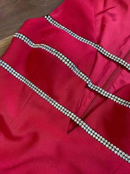 Red Dusk low cut diamanté evening dress uk 12