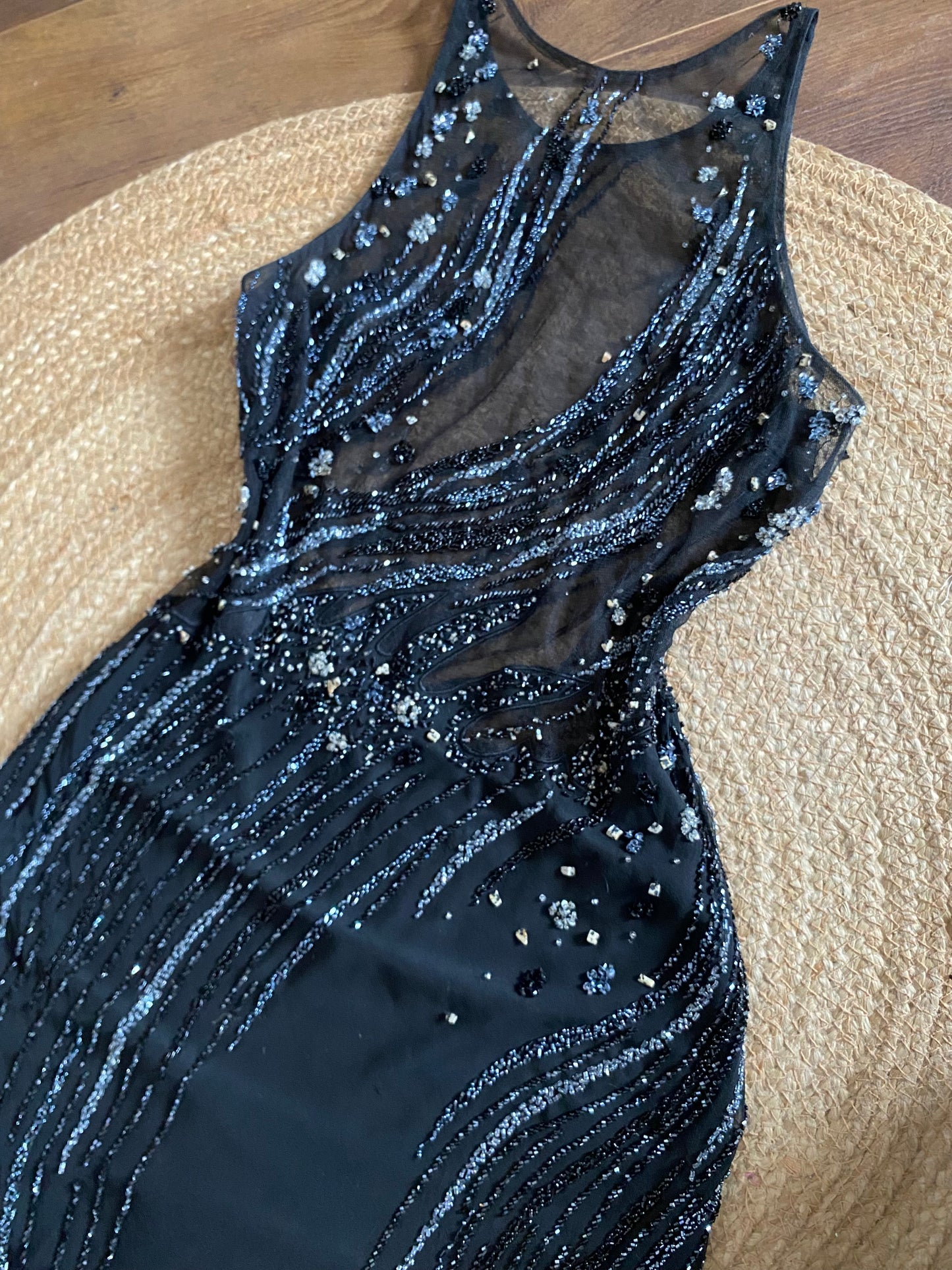 Yve London 100% silk beaded evening dress uk 14