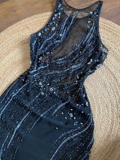 Yve London 100% silk beaded evening dress uk 14