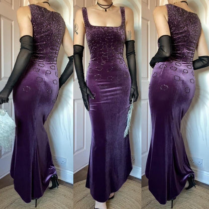 Frank Usher purple velvet beaded gown UK 16