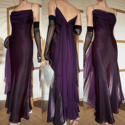 Purple satin & chiffon evening dress uk 16