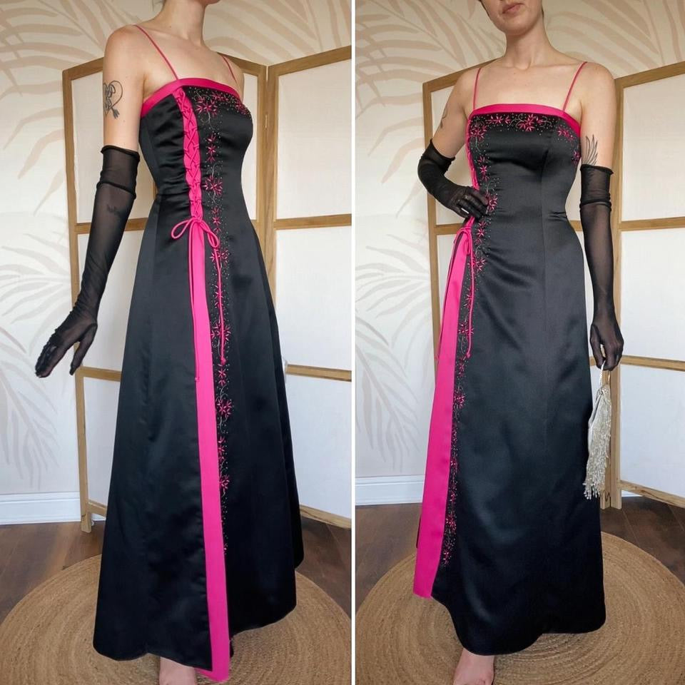 Morgan & Co black & pink a-line prom dress uk 10