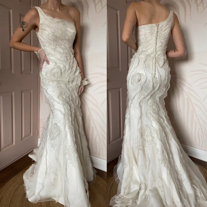 One shoulder lace wedding dress UK 12