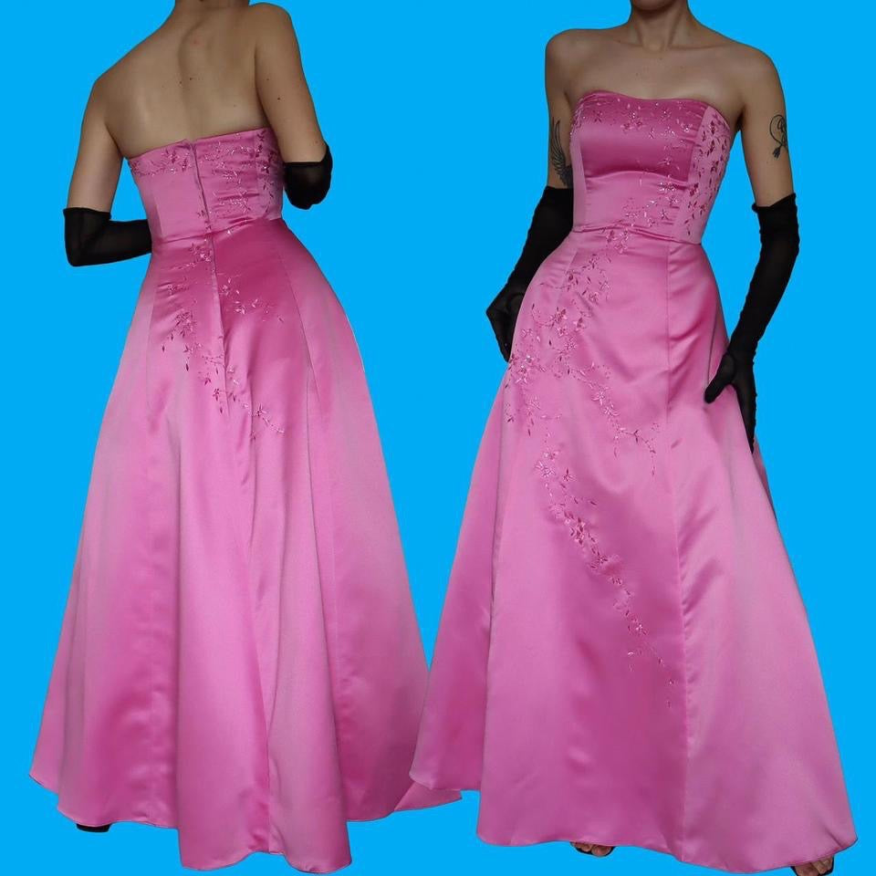 Hilary Morgan pink strapless a-line gown UK 10-12