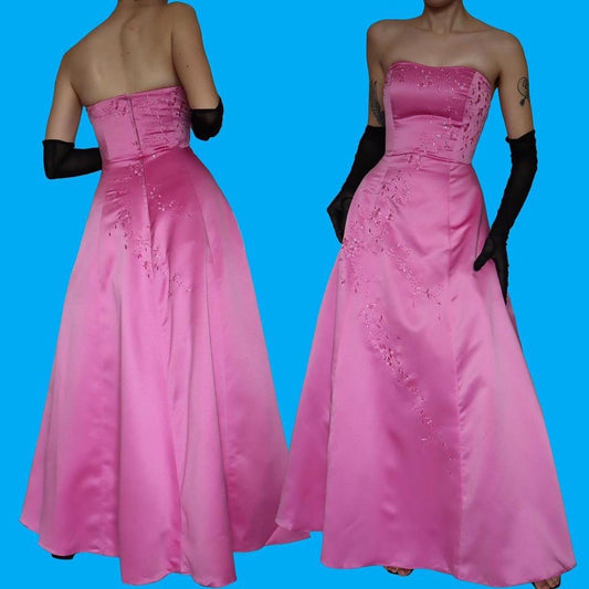 Hilary Morgan pink strapless a-line gown UK 10-12