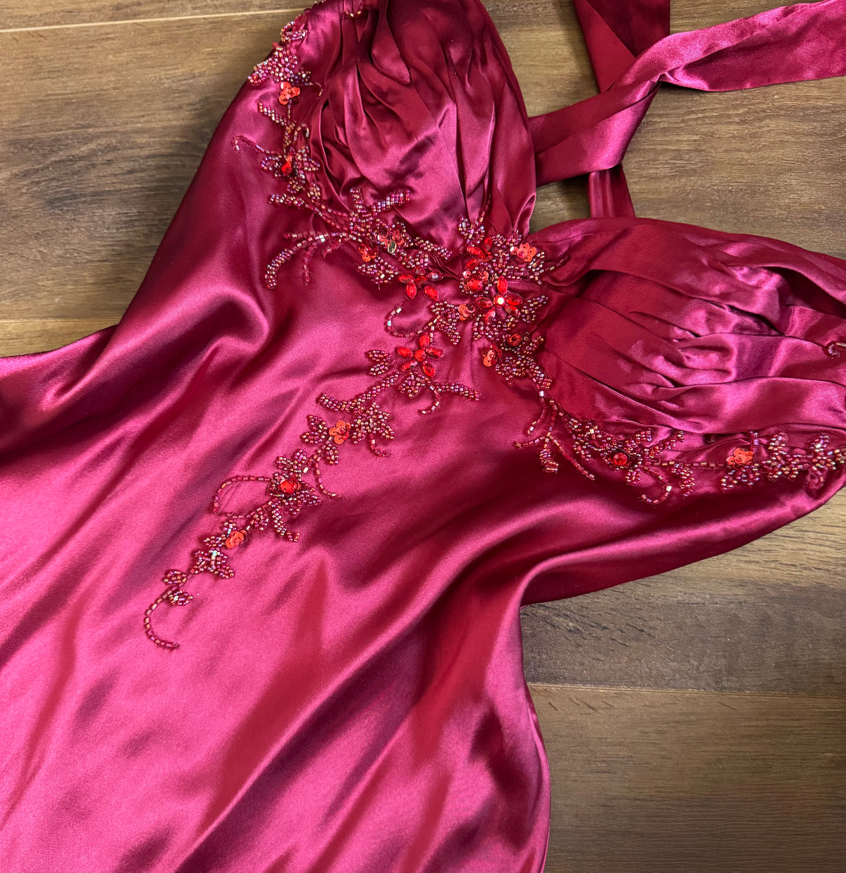 Red satin fishtail prom dress uk 12