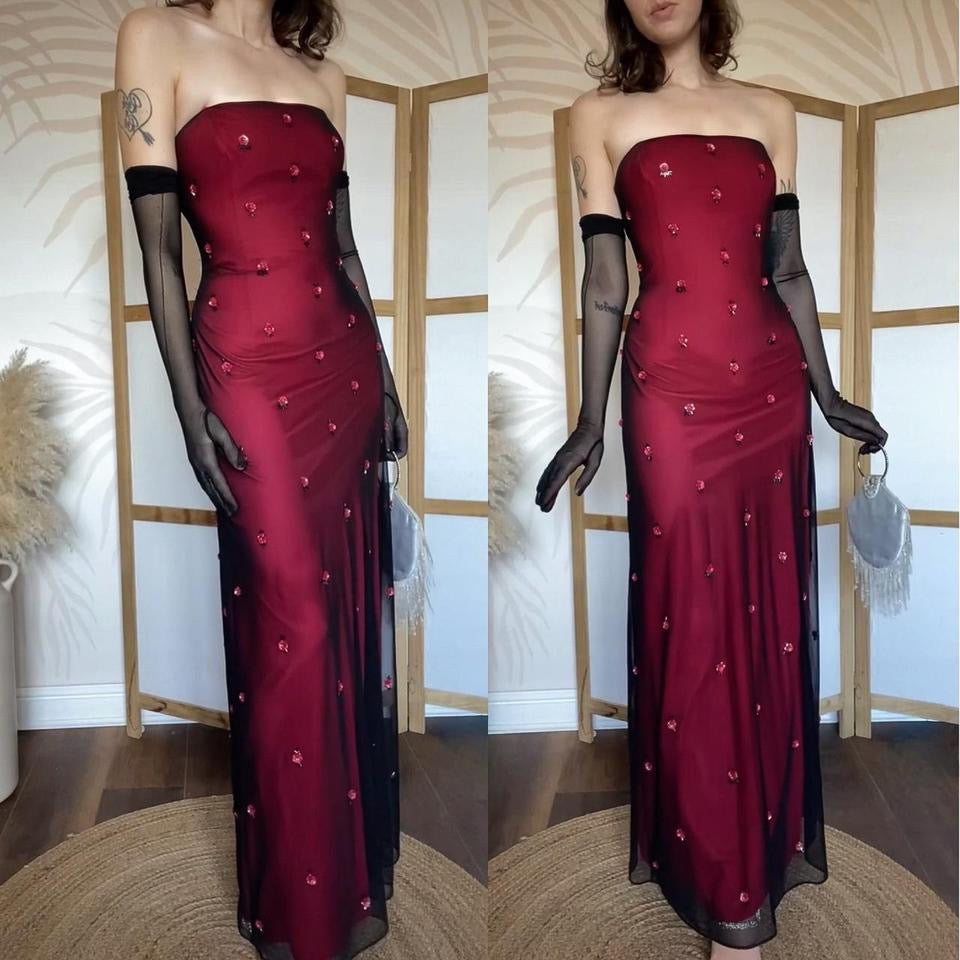 Papell Boutique red stretch floral evening dress uk 12-14
