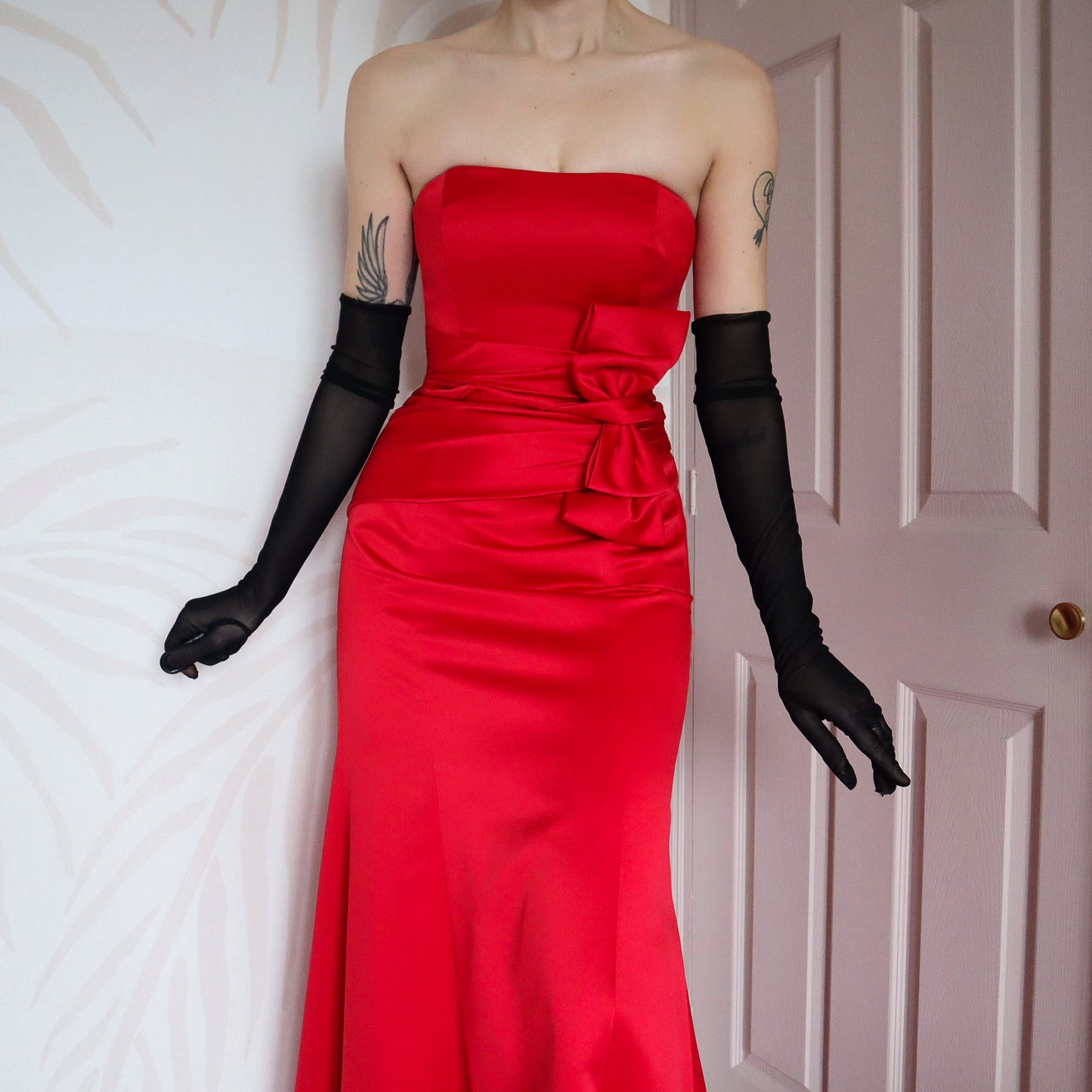 Red strapless fishtail gown UK 12