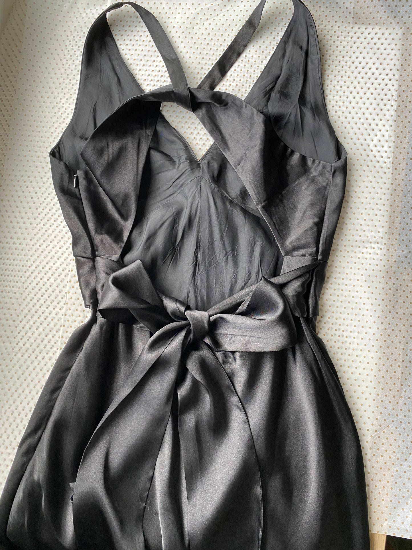 Black satin Betsy & Adam evening gown UK 14