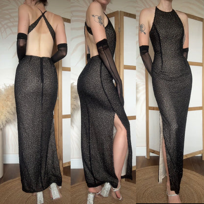 Marina black beaded evening dress uk 8