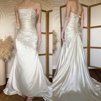Ivory satin fit & flare wedding dress uk 8-10