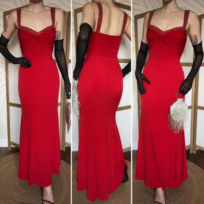 Niki Livas red stretch beaded evening dress UK 12