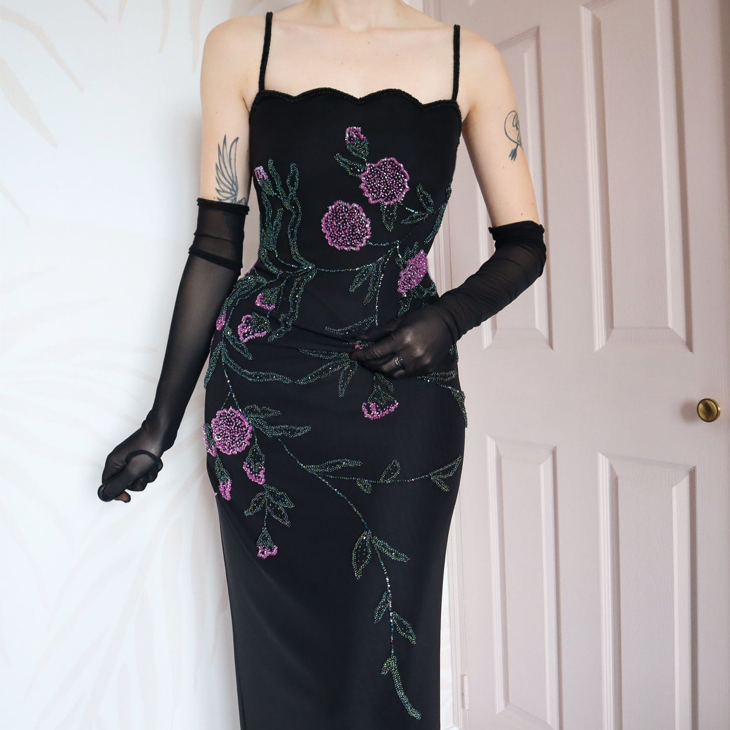 After Six black beaded evening gown UK 14