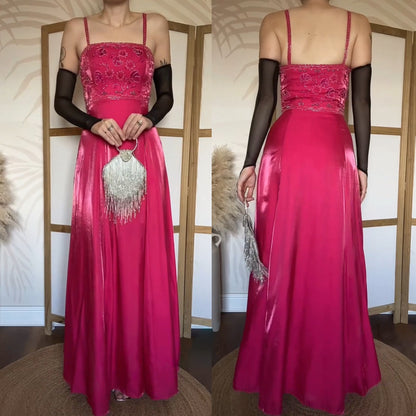 Fuchsia pink a-line beaded evening dress uk 12