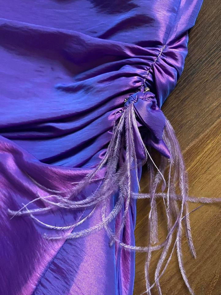 Hilary Morgan purple strapless taffeta prom dress uk 10-12