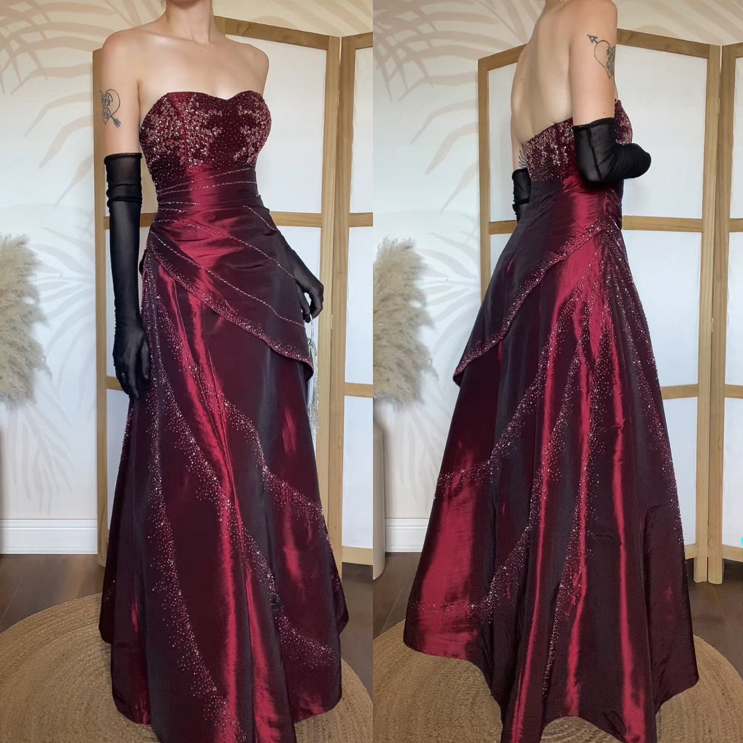 Carducci red taffeta strapless beaded prom dress & shawl uk 12