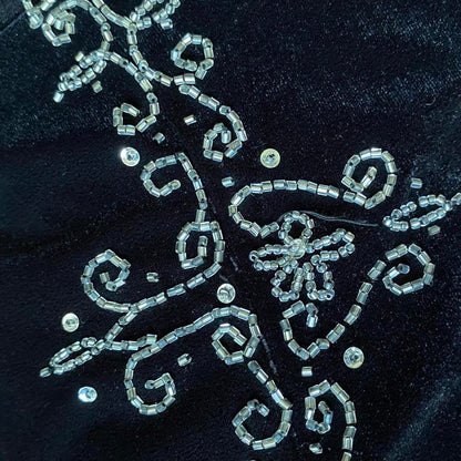 Black Vintage 90s Dave & Johnny Velvet Beaded Evening Gown UK Size 16