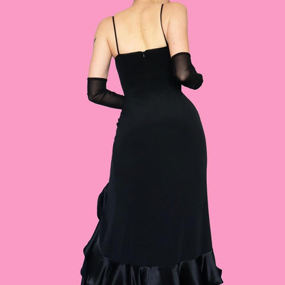 Black frill hem evening dress UK 10