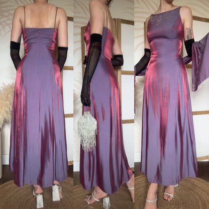 Debut purple iridescent evening dress & shawl uk 12