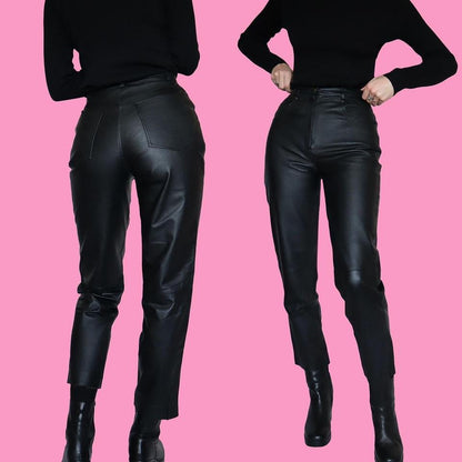 Black real leather trousers UK 8
