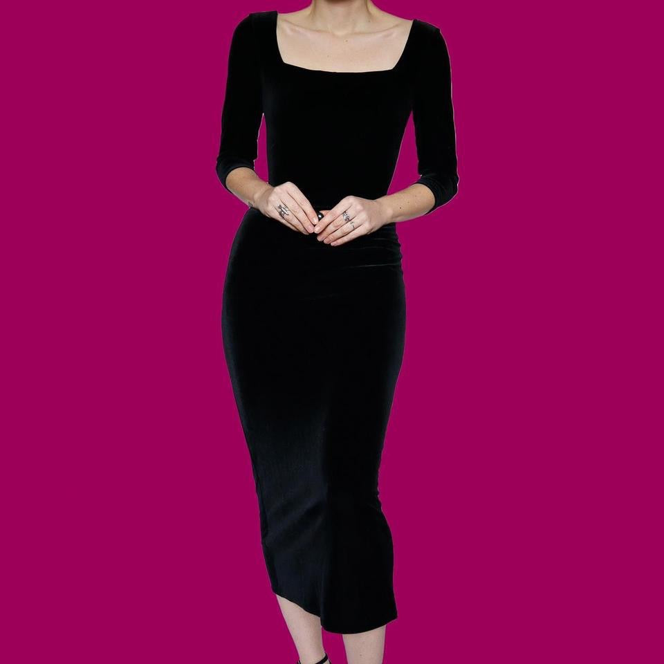 Black velvet stretch body-con dress UK 10 & UK 12