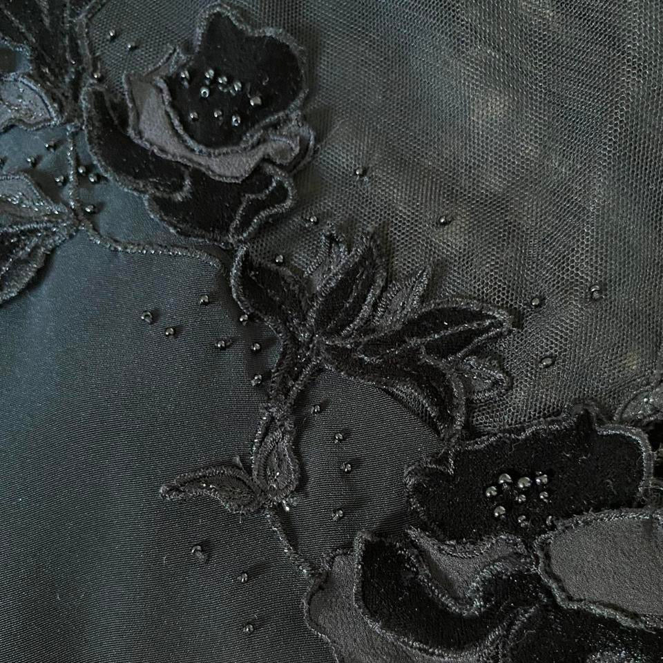 Black sheer back floral detail evening dress uk 8