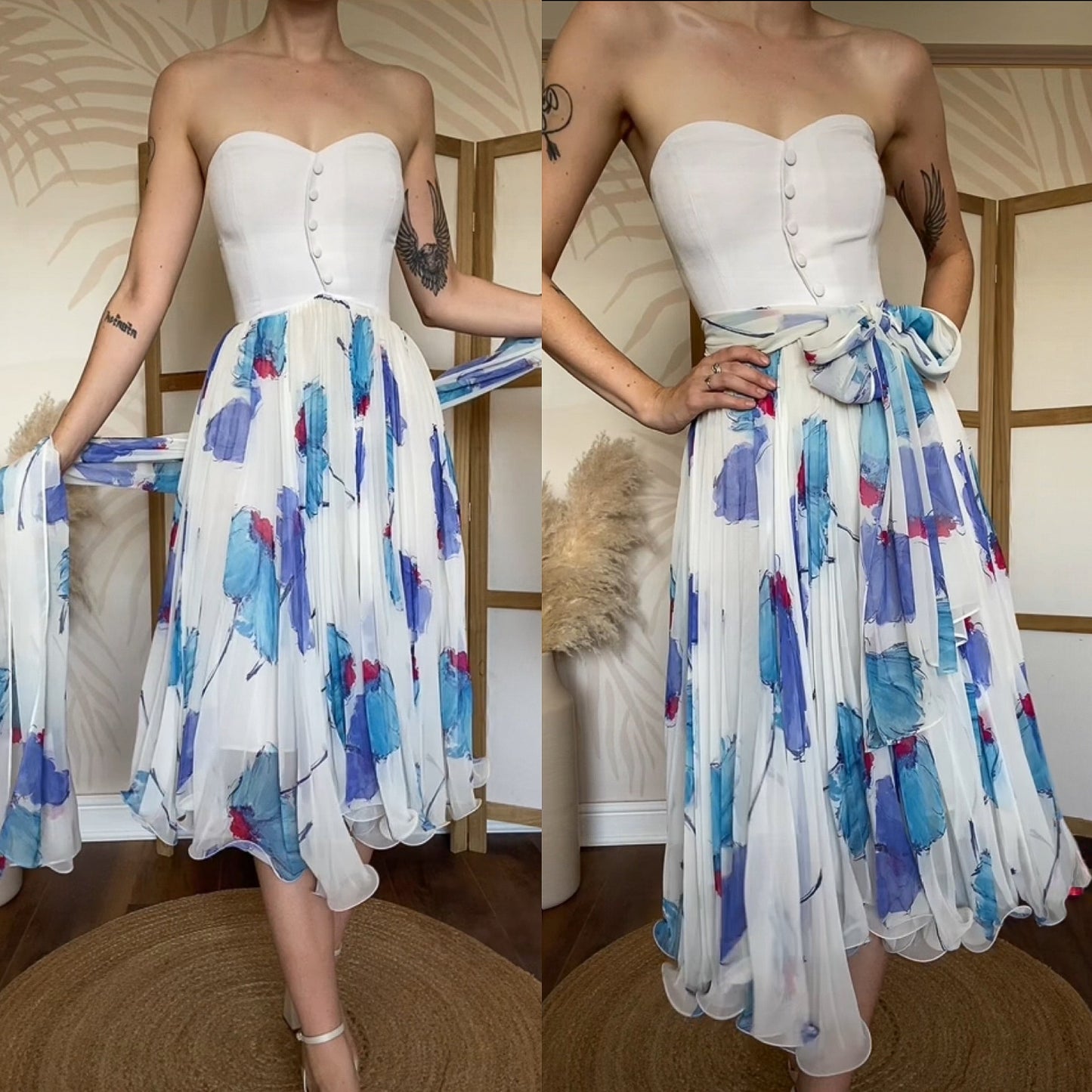 Dusk blue & white summer dress uk 6-8/XS