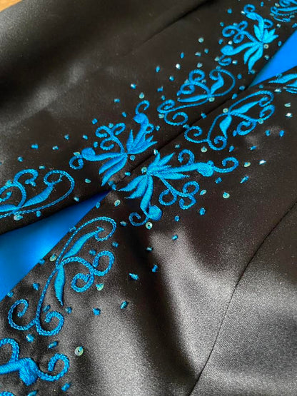 Niki Livas blue & black a-line prom dress & shawl uk 8/10