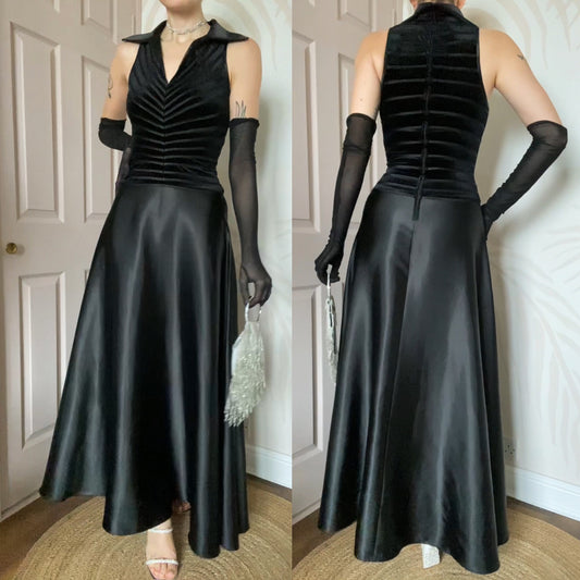Black Bernshaw a-line collared velvet evening dress UK 12
