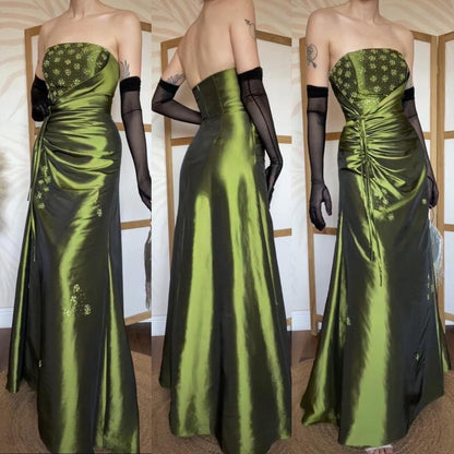 Green taffeta strapless prom dress uk 12-14