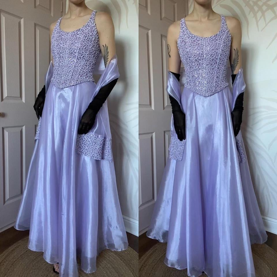 YVE London lilac a-line evening gown & shawl UK 10-12