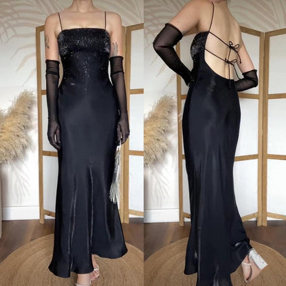 Morgan & Co black silky beaded dress uk 8