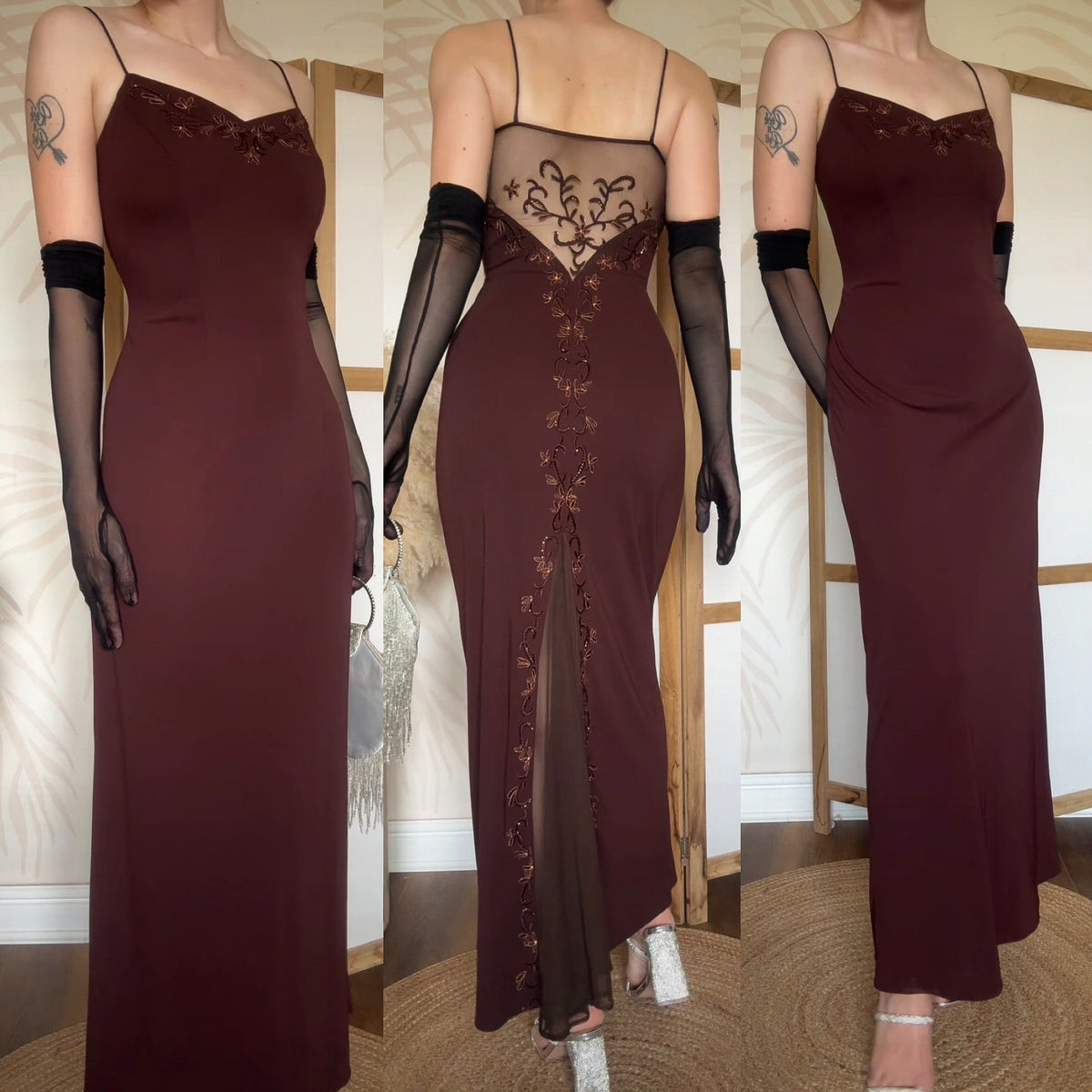 Brown stretch evening dress uk 10-12