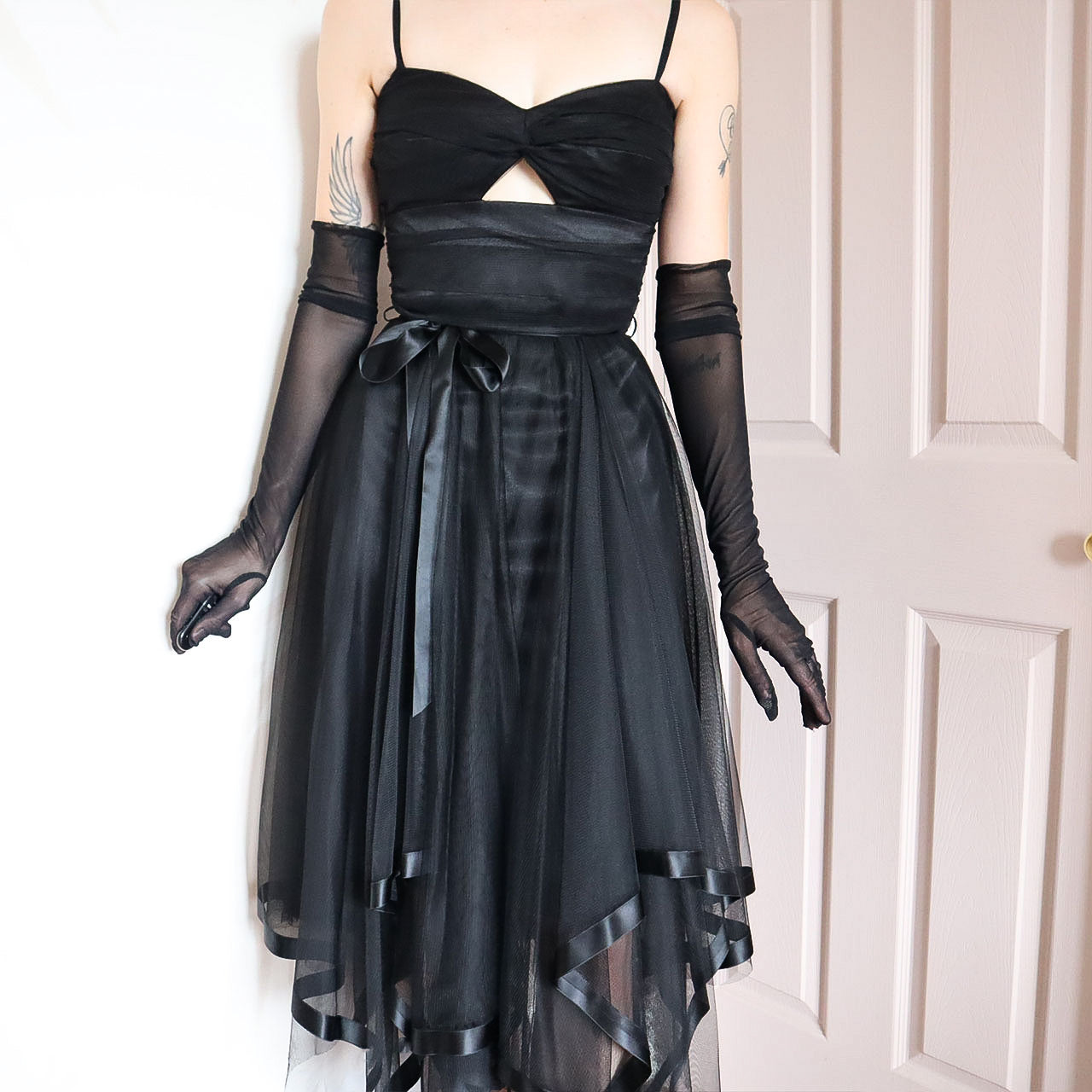 Vera Mont Black Layered Tulle Midi Dress UK 10