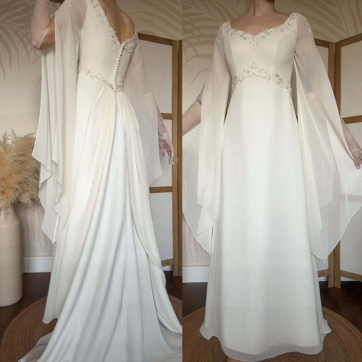 Ivory long sleeve ethereal wedding dress uk 10-12