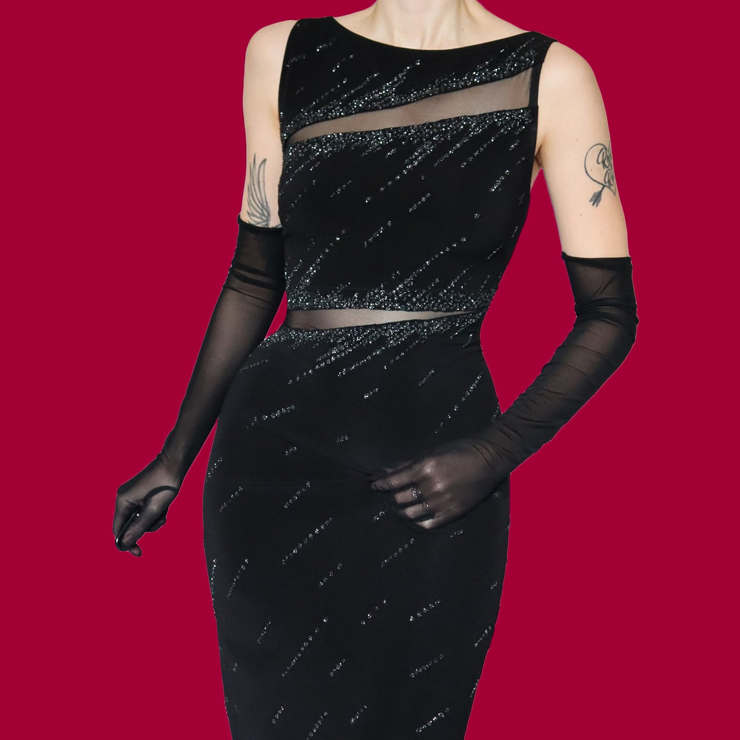 Tadashi Shoji stretch black party mini dress UK 14