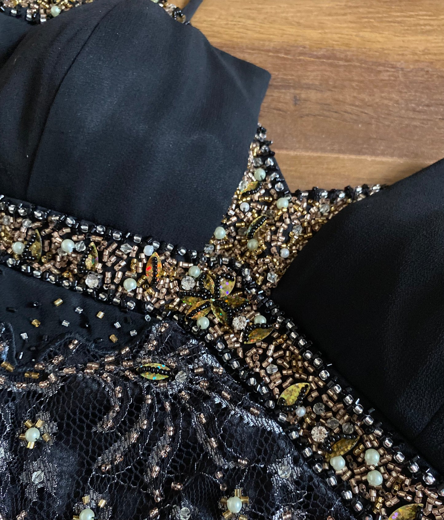 100% silk beaded lace black dress UK 10-12