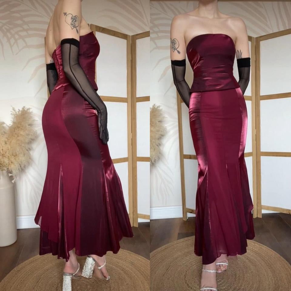 Dark red 2-piece top & skirt set uk 8