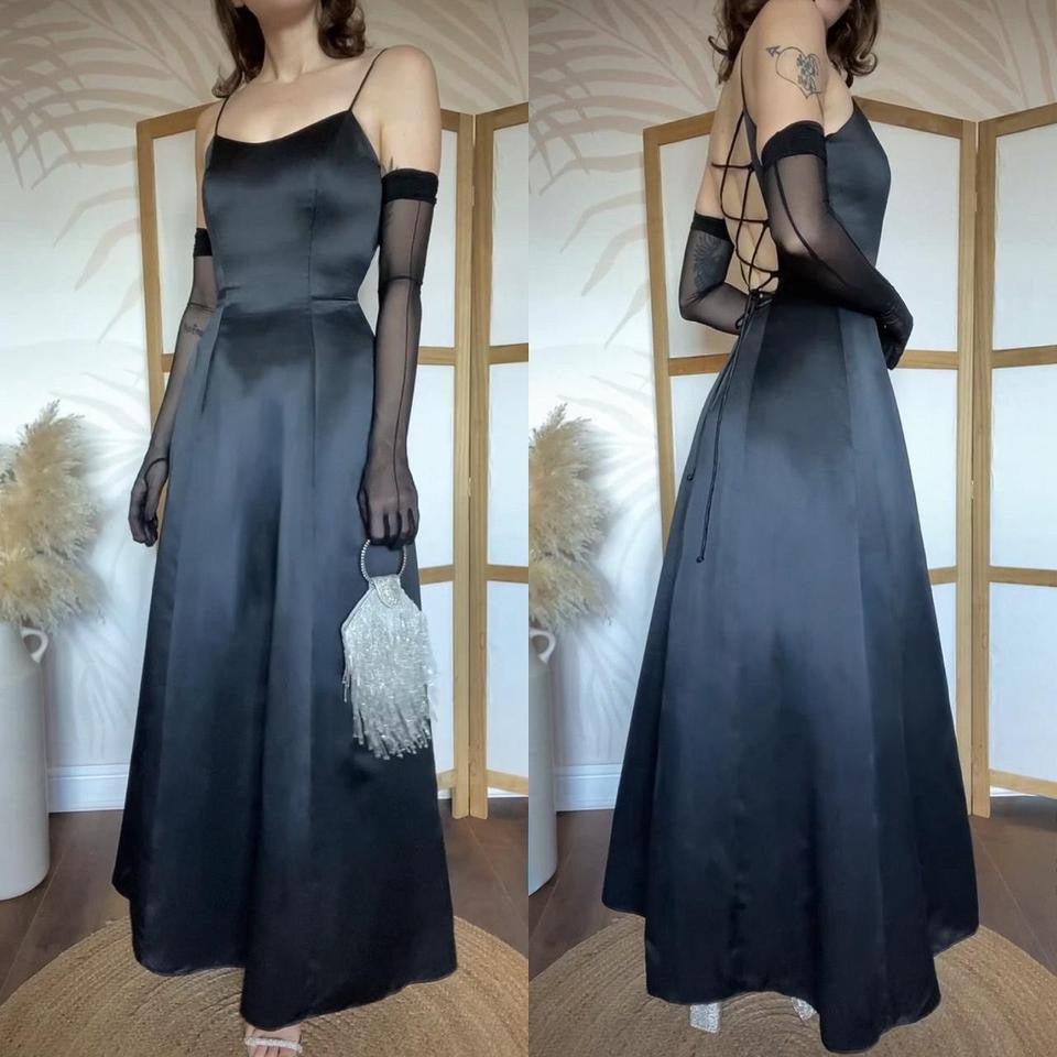 Black lace up back a-line prom dress uk 6