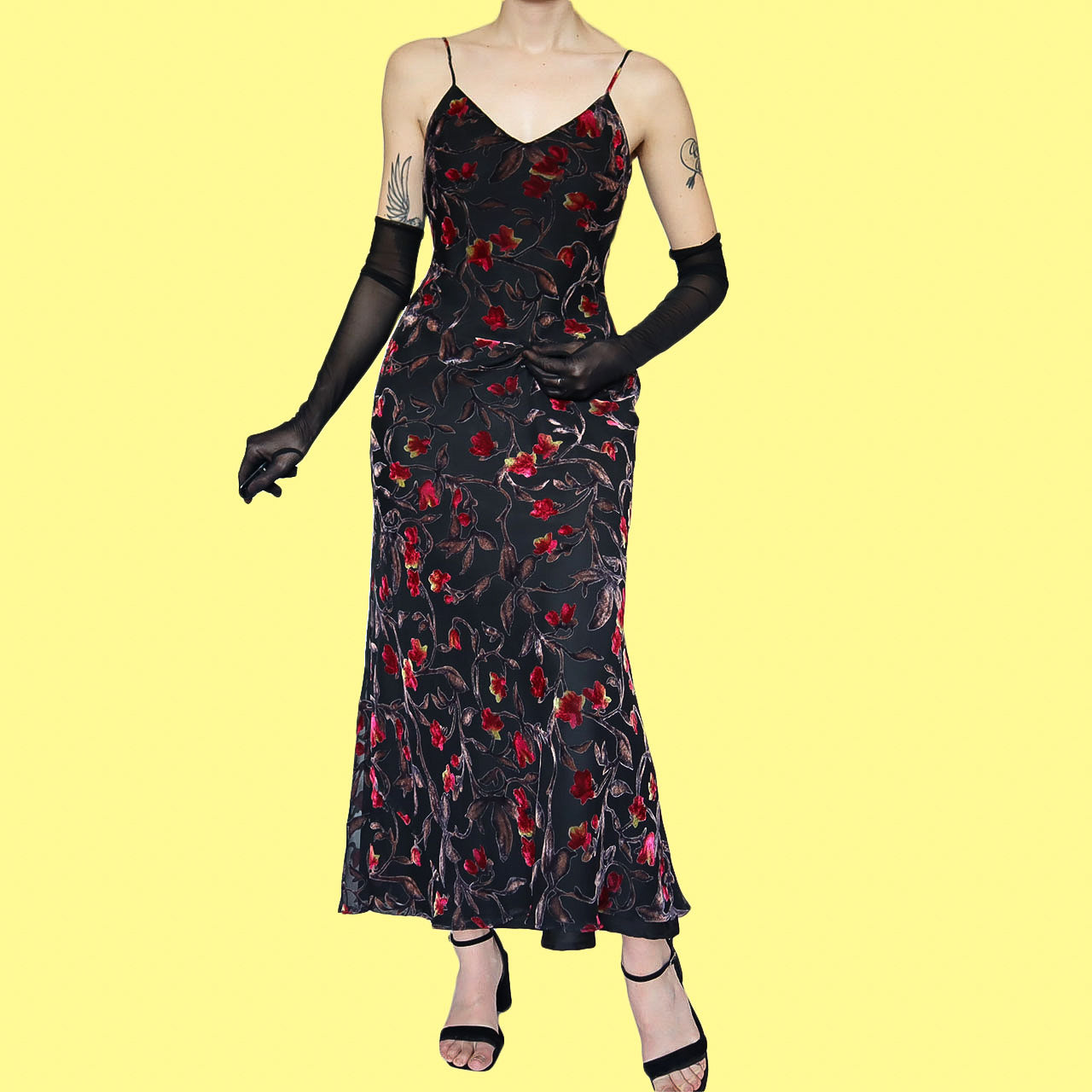 Black floral velvet devore slip dress UK 10