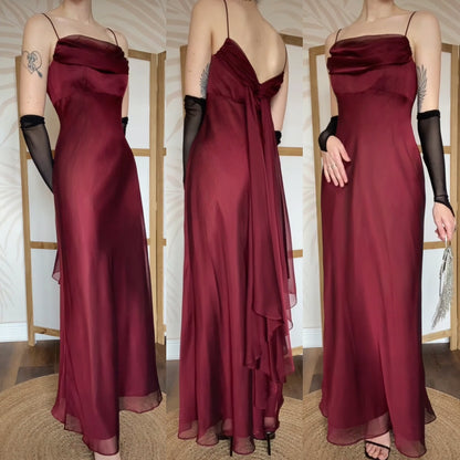 Burgundy chiffon Betsy & Adam prom dress uk 10-12